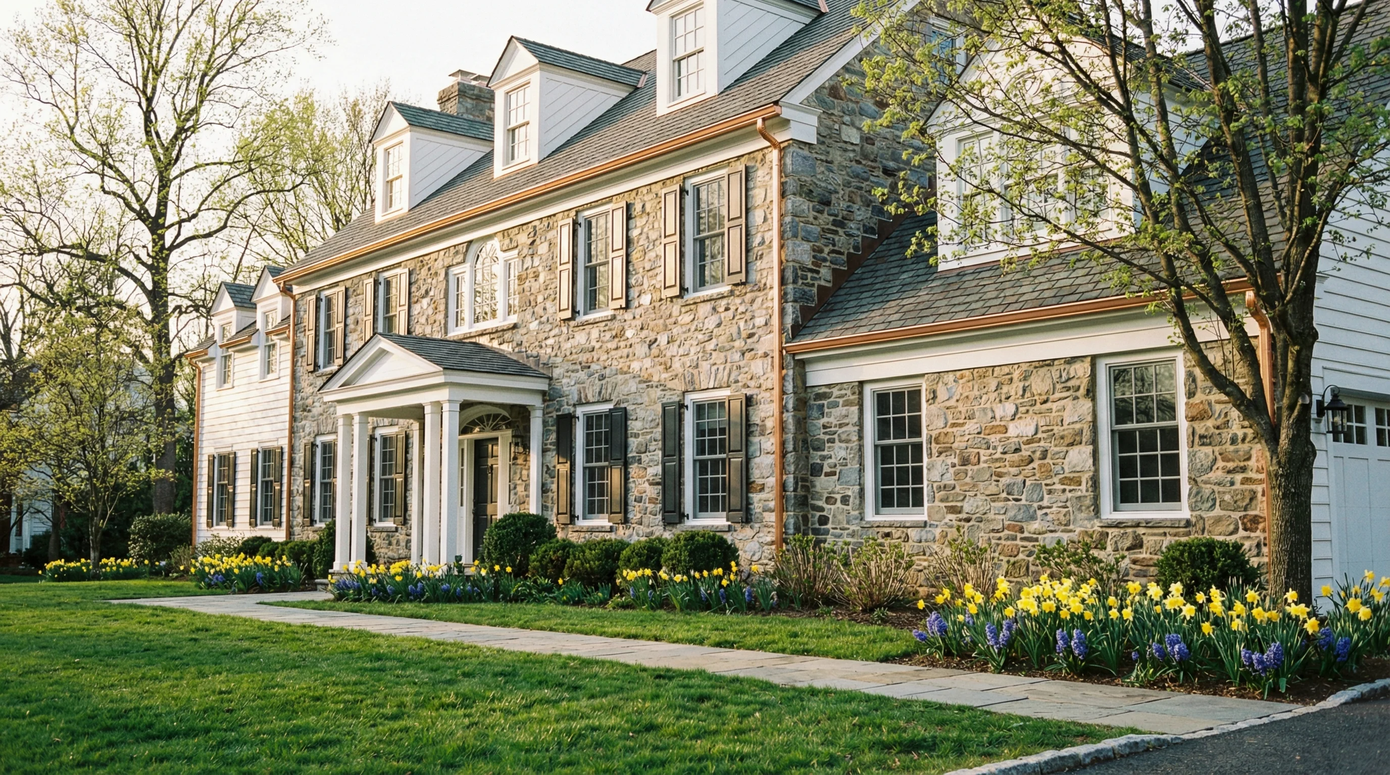 Philadelphia suburban home with clean gutters and freshly washed siding after a spring refresh